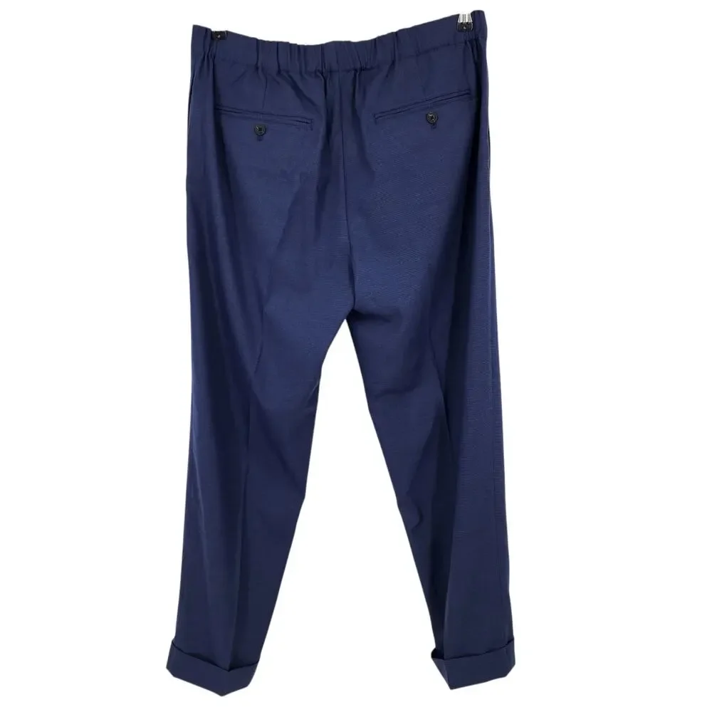 NWT Club Monaco Elastic Drawstring Waist Navy Blue Cuffed Trouser Pants Size XL